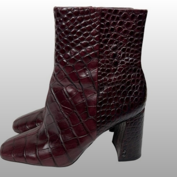 Sam Edelman Codie 2 Square Toe Ankle Bootie Boots Red Bordeaux Croc Size 9.5 - Picture 4 of 14